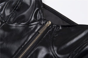 Black PU Leather Zipper Camis