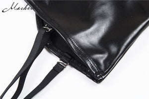 Black PU Leather Zipper Camis