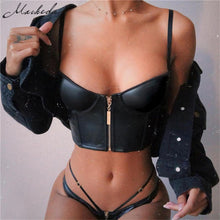 Load image into Gallery viewer, Black PU Leather Zipper Camis