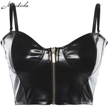 Load image into Gallery viewer, Black PU Leather Zipper Camis